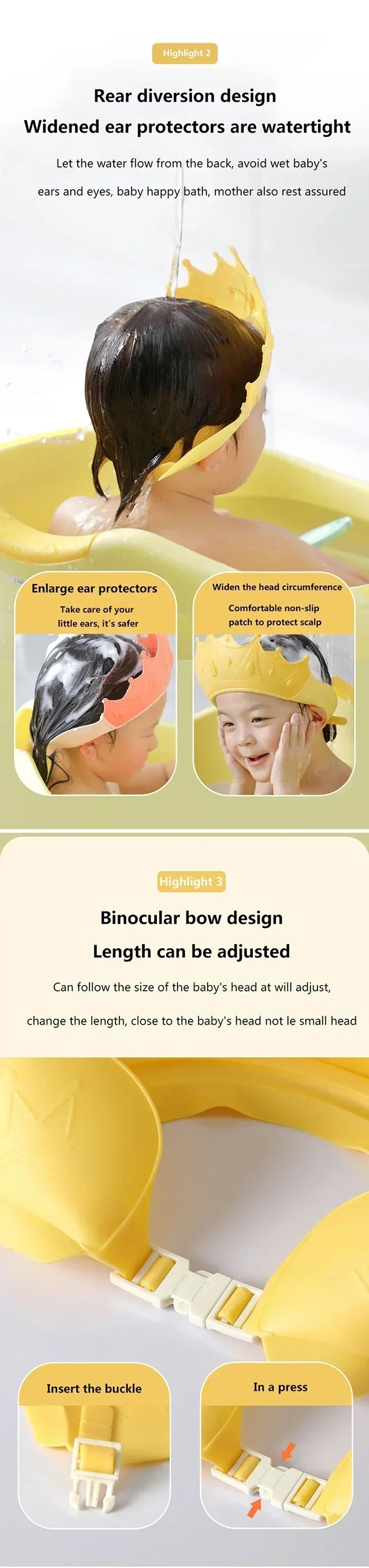 Shampoo Hat Children's Bath Hat Crown, Infant Shampoo Hat Waterproof and Adjustable Silicone Ear Protector Baby Tool - PST PS Tradings