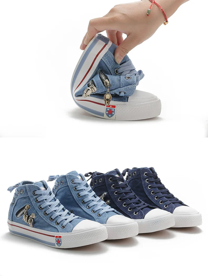 Spring Autumn Casual Sports Walking Skateboard Lace-up Fashion Femmes Women's classic Sneakers Denim Canvas Shoes Large Size 43 - PST PS Tradings