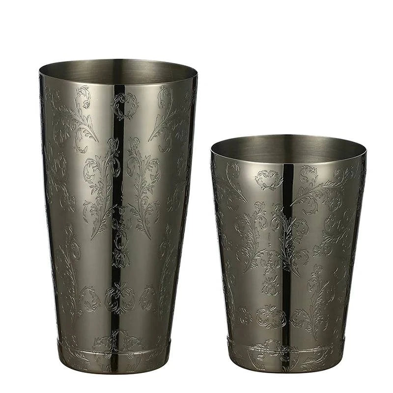 Boston Cocktail Shaker With Etched Pattern Bar Cocktail Shaker Tin Set - 800ml & 500ml - PST PS Tradings