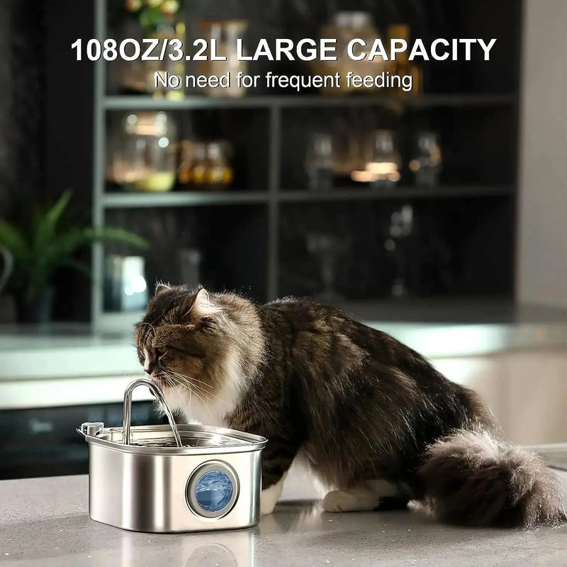 3.2L Cat Water Fountain Pet Water Fountain Stainless Steel Dog Water Dispenser Automatic Cat Fountain with Level Window for Cats - Property & Safety Tradings