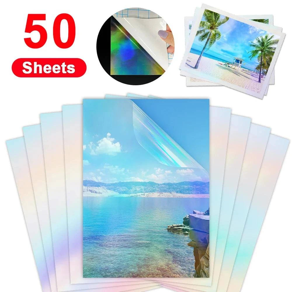 50 Sheets Matte Transaprent Cold Laminating Film A4 Self-adhesive Broken Glass Stars Dots Holographic DIY Photo Laminating Film - Property & Safety Tradings