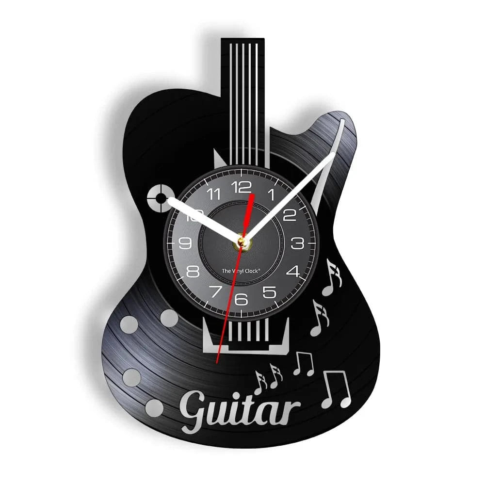 Acoustic Guitar Wall Art Wall Clock Musical Instrument Home Interior Wall Decor Vinyl Record Wall Clock Rock n Roll Musical Gift - Property & Safety Tradings