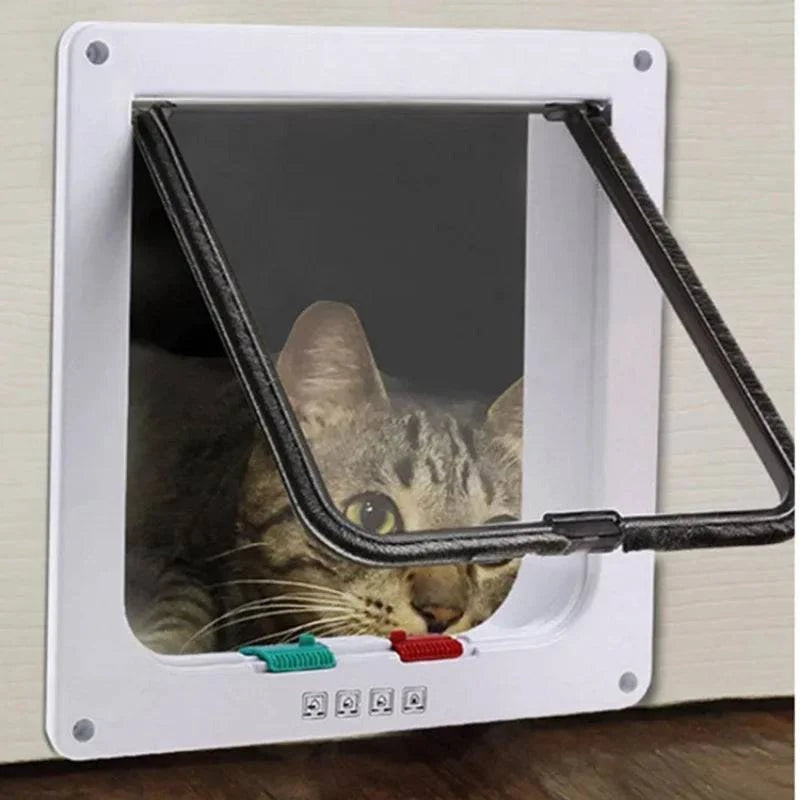 Dog Cat Flap Door with 4 Way Security Lock Flap Door for Dog Cats Kitten ABS Plastic Small Pet Gate Door Kit Cat Dogs Flap Doors - PST PS Tradings