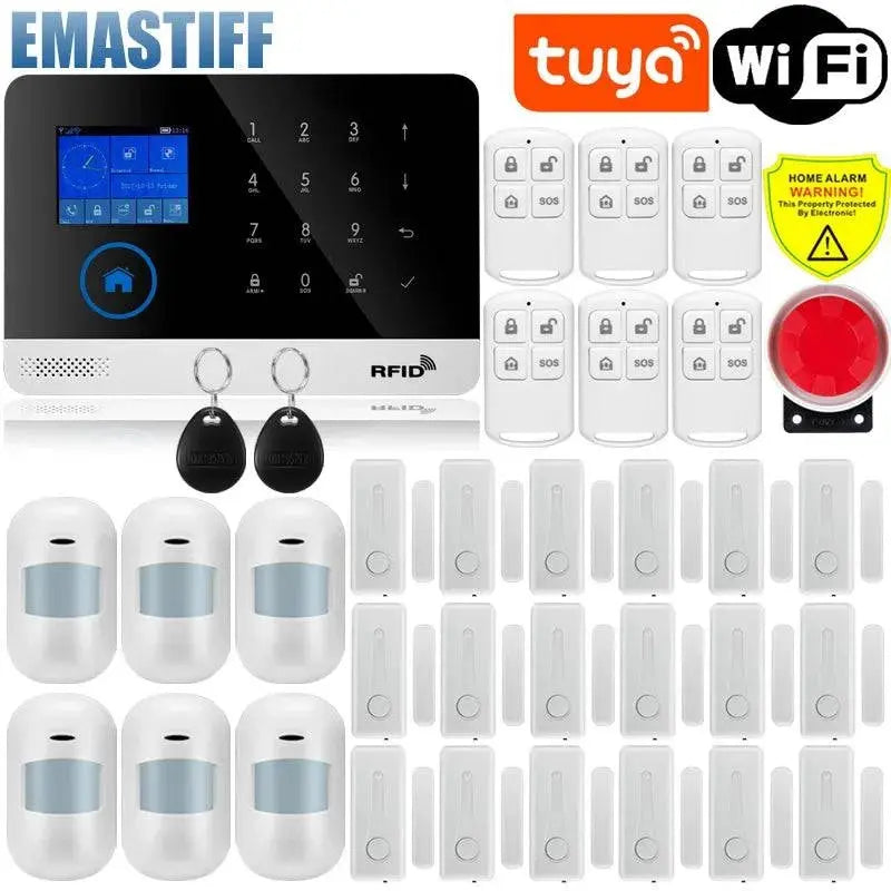 Wireless Tuya APP SIM GSM Home RFID Burglar Security LCD Touch Keyboard WIFI GSM Alarm System Sensor kit Russian,Spanish Voice - Property & Safety Tradings