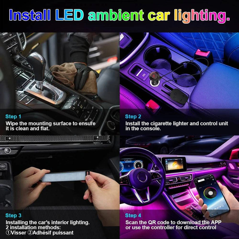 Car Ambient Light RGB Backlight Neon LED Lamp Foot Strip APP 3 Key Control Atmosphere Auto Decorative Led Interior Car Lights - PST PS Tradings