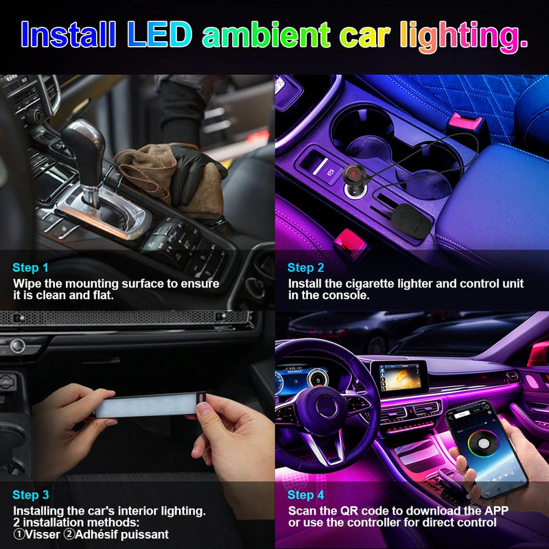 Car Ambient Light RGB Backlight Neon LED Lamp Foot Strip APP 3 Key Control Atmosphere Auto Decorative Led Interior Car Lights - PST PS Tradings