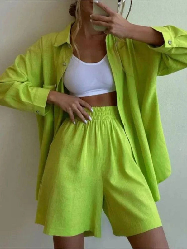 Spring Fashion Casual Short Set Women Tracksuit Wear Loose Long Shirt Top And High Waist Shorts Two Piece Sets Summer Outfits - Property & Safety Tradings