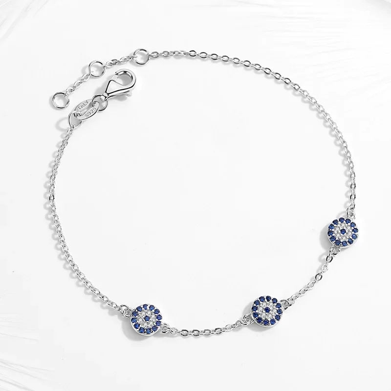 KALETINE Evil Eye Armbänder für Frauen, 925er Sterlingsilber, Paar-Armband, blau, rund, blau, CZ, Glücksbringer, Schmuck KLTB064