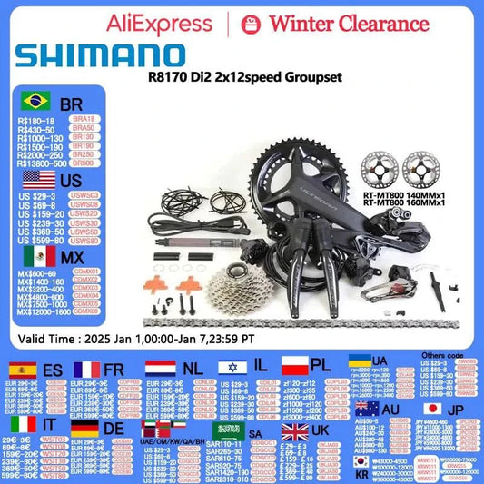 Shimano ULTEGRA Di2 R8170 2x12s Groupset Di2 R8100 Crankset 11-30T 11-34T Cassette FD RD R8150 Derailleur For Road Bike Groupset - Property & Safety Tradings