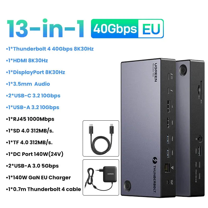 UGREEN Thunderbolt4 Docking Station 13-in-1 40Gbps Triple 4K 60Hz Single 8K 30Hz with HDMI DP RJ45 SD&TF 4.0 for MacBook Laptop - Property & Safety Tradings