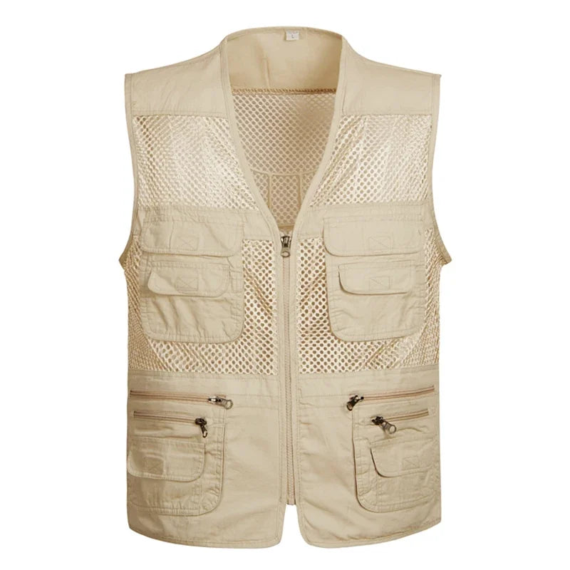 2021 Men Multi-Pocket Classic Waistcoat Male Sleeveless Unloading Solid Coat Work Vest Photographer Tactical Mesh Vest Jacket