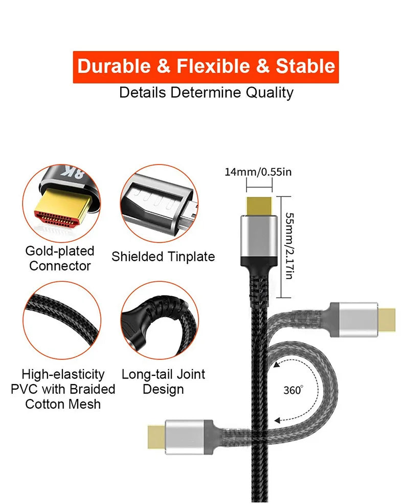 Hdmi 8k kabel 8k/60hz 4k/120hz uhd hdr 48gbps adapter hdmi kabel 5m für geräte große laptops hoch auflösende tv projektoren