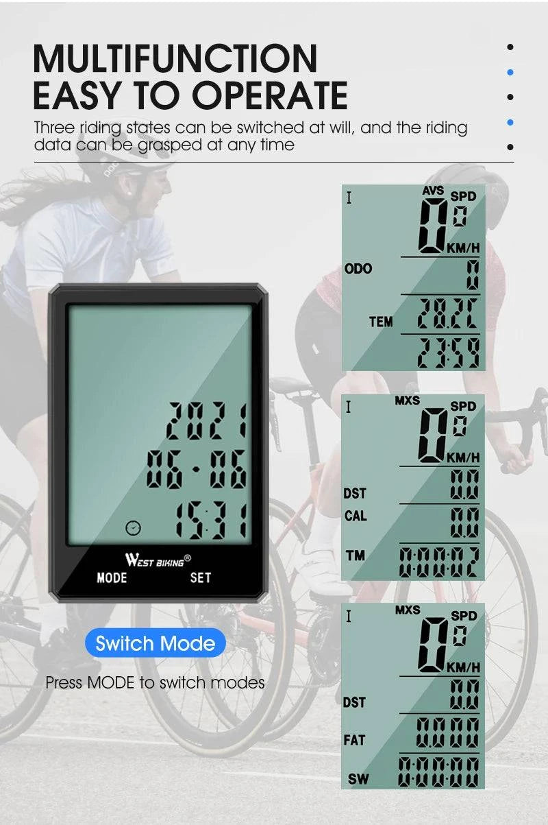 WEST BIKING 2.8 inch Bicycle Computer Large Screen Speedometer Wireless Wired Waterproof Sensor Cycling Odometer Bike Computer - PST PS Tradings