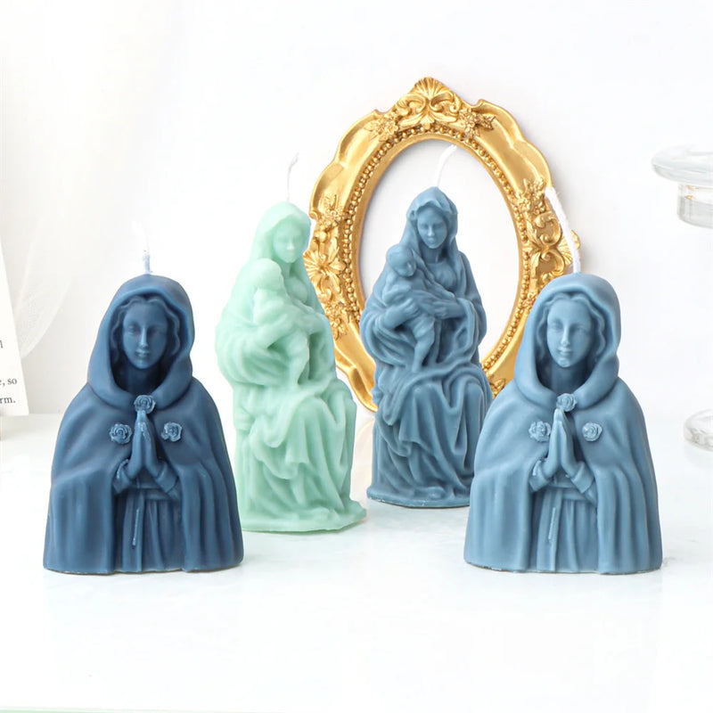 Religious Blessed Virgin Mary Candle Silicone Mold Madonna Goddess Female Deity Portrait Scented Plaster Jesus Resin Epoxy Mould - PST PS Tradings