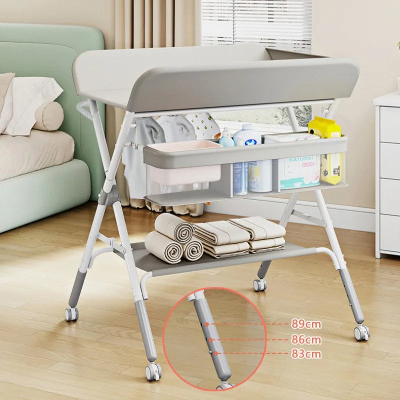 Portable Baby Changing Table for Nursery Height Adjustable Foldable Diaper Table with Swivel Wheels Drying Rack Large Storage - PST PS Tradings