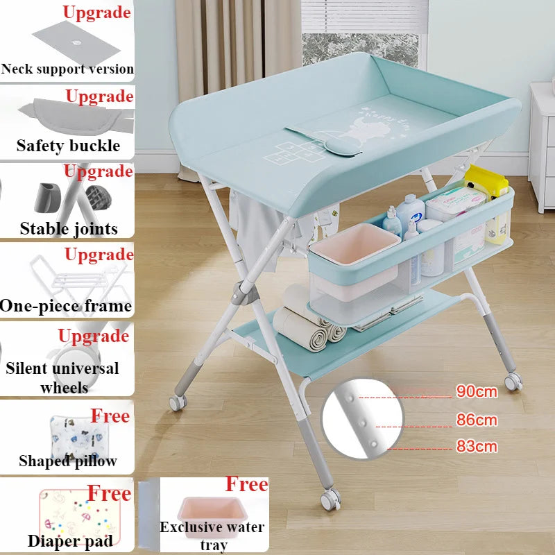 Portable Baby Changing Table for Nursery Height Adjustable Foldable Diaper Table with Swivel Wheels Drying Rack Large Storage - PST PS Tradings