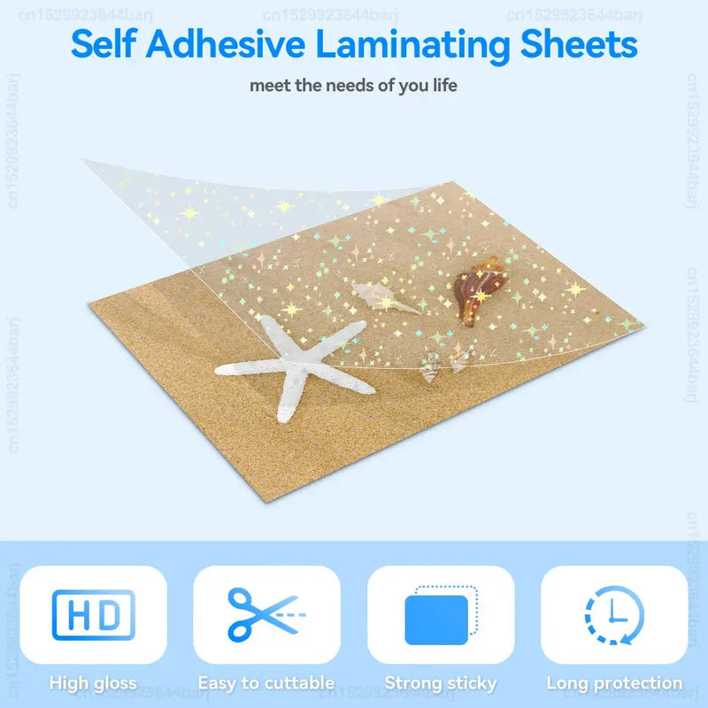 50 Sheets Matte Transaprent Cold Laminating Film A4 Self-adhesive Broken Glass Stars Dots Holographic DIY Photo Laminating Film - Property & Safety Tradings