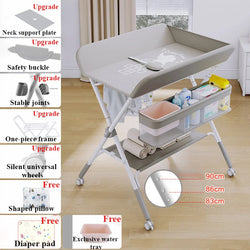 Portable Baby Changing Table for Nursery Height Adjustable Foldable Diaper Table with Swivel Wheels Drying Rack Large Storage - PST PS Tradings