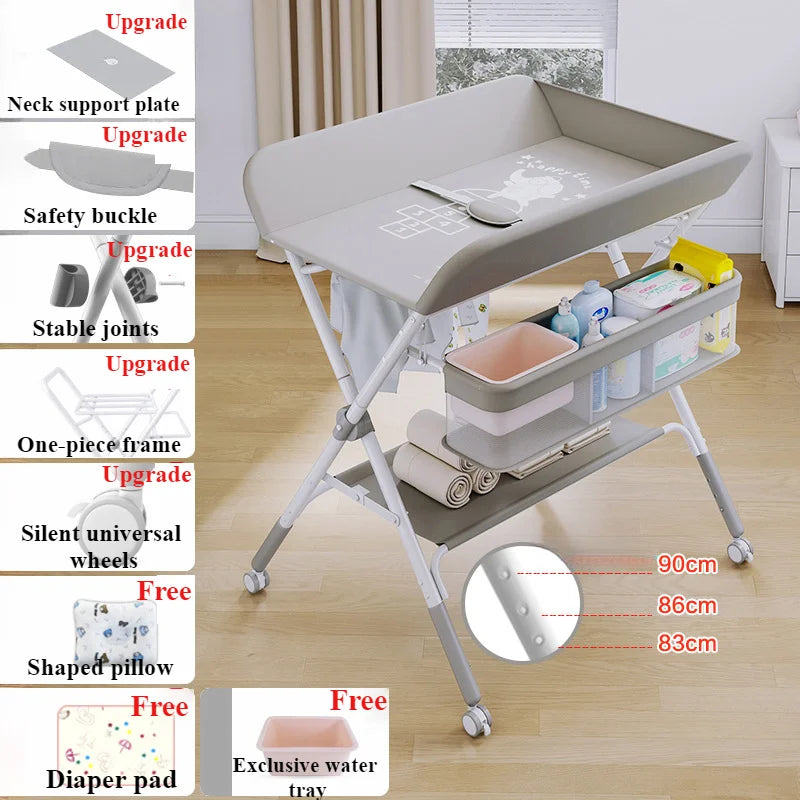 Portable Baby Changing Table for Nursery Height Adjustable Foldable Diaper Table with Swivel Wheels Drying Rack Large Storage - PST PS Tradings