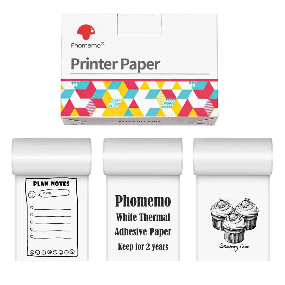 White Non-Adhesive Thermal Paper Sticker Paper for Phomemo M04S/M04AS Bluetooth Thermal Printer Black on White 50mm 107mm 110mm - PST PS Tradings