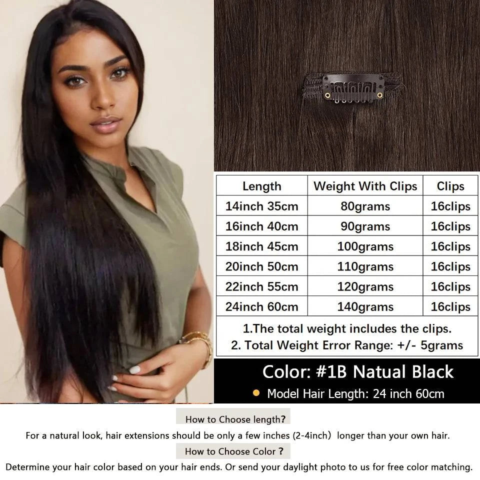 MRSHAIR Clip in Hair Extension Human Hair Real Natural Clip in Hair Extension Double Weft Full Head 7PCS Clip Ins For Add Volume - Property & Safety Tradings