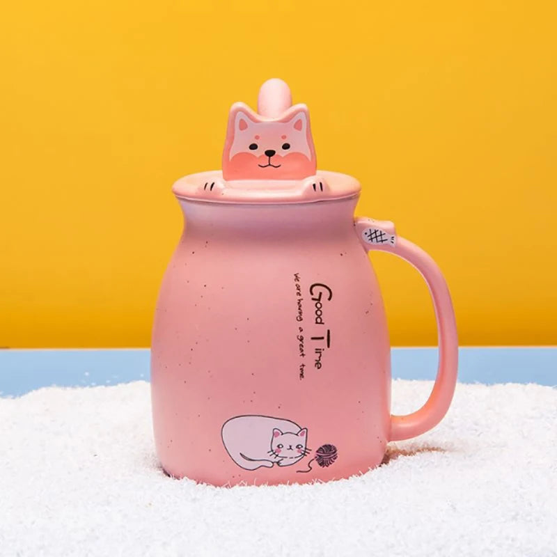 Creative color cat heat-resistant Mug cartoon with lid 450ml cup kitten coffee ceramic mugs children cup office Drinkware gift - PST PS Tradings