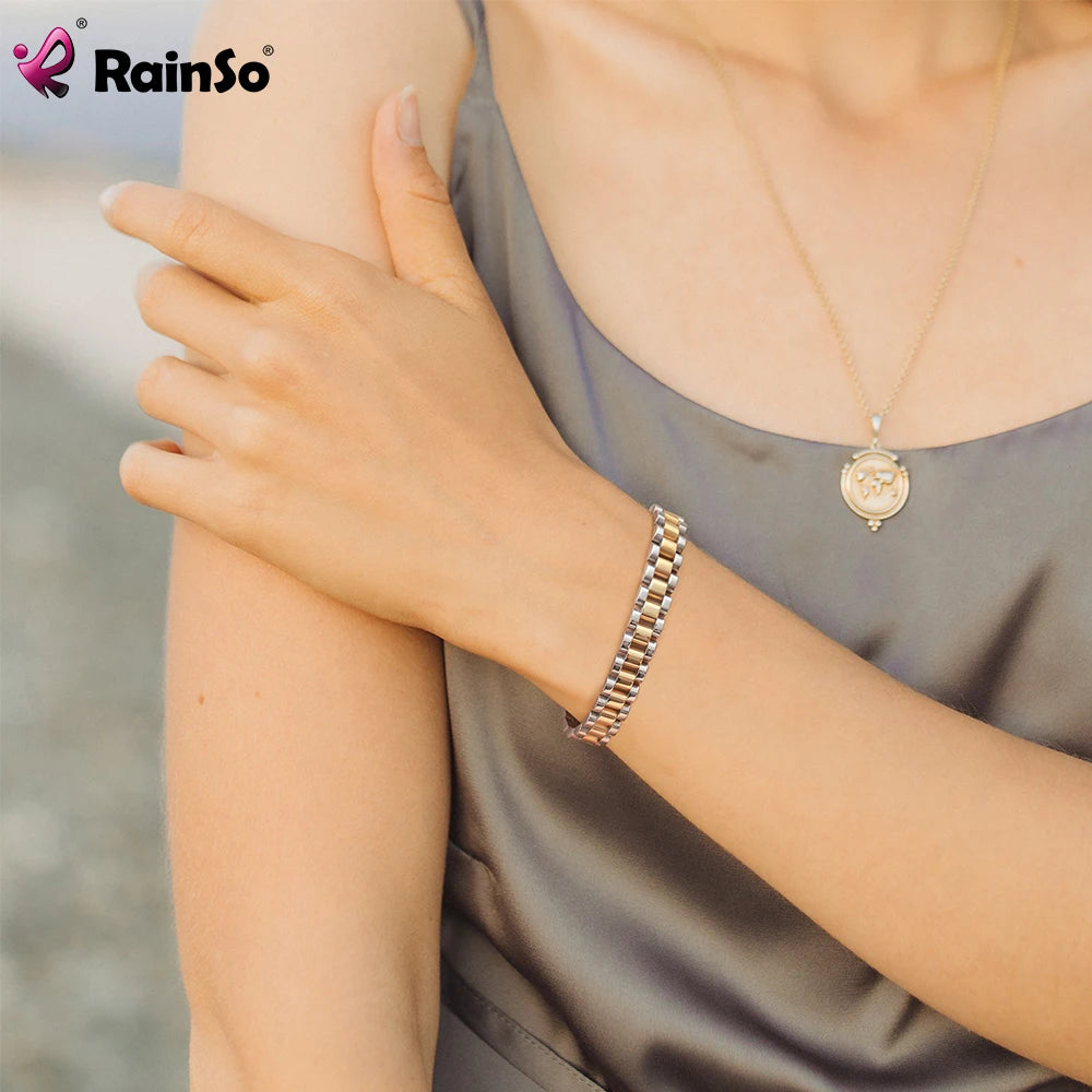 RainSo 99.999% Reinem Germanium Armband für Frauen Korea Beliebte Edelstahl Gesundheit Magnetische Germanium Energie Paar Schmuck