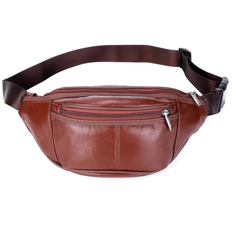 Fashion Men Genuine Leather Fanny Bag for Phone Pouch Male Leather Messenger Bags Brand Fanny Pack Male Travel Waist Bag Men - Property & Safety Tradings