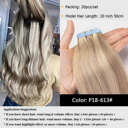 MRSHAIR Tape in Hair Extensions Human Hair Blonde Seamless Tape Hair Extensions 4x0.8cm Skin Weft PU Tape On Hair 20PCS 12"-24" - PST PS Tradings