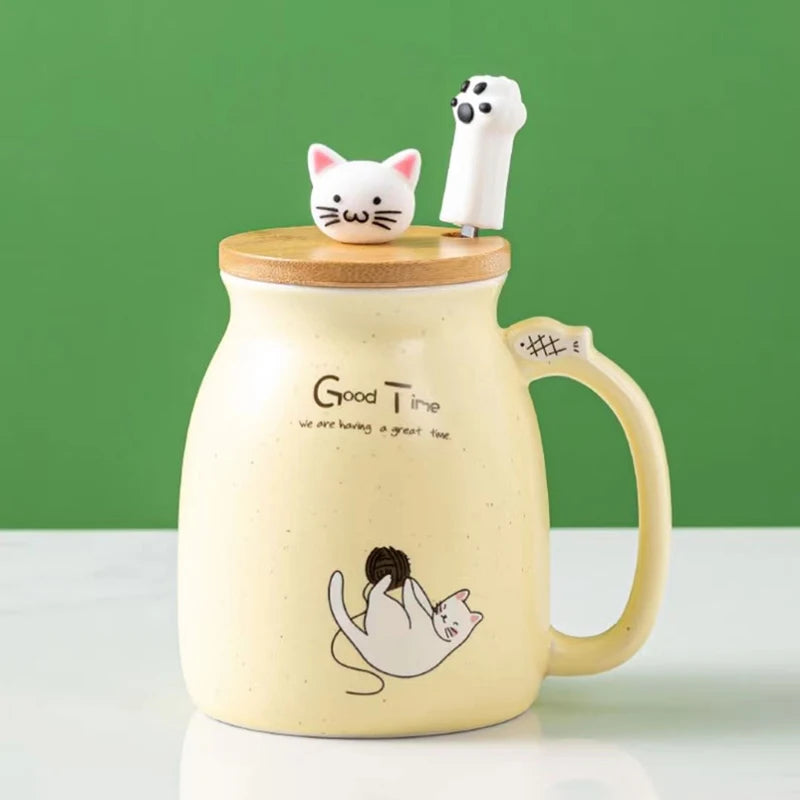 Creative color cat heat-resistant Mug cartoon with lid 450ml cup kitten coffee ceramic mugs children cup office Drinkware gift - PST PS Tradings