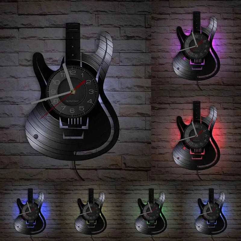 Acoustic Guitar Wall Art Wall Clock Musical Instrument Home Interior Wall Decor Vinyl Record Wall Clock Rock n Roll Musical Gift - PST PS Tradings