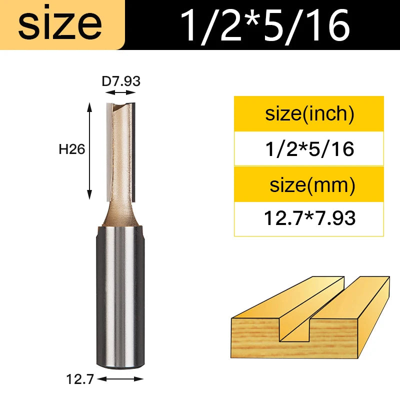 Tideway Straight Router Bits 1/2 1/4 Shank Double Flute Plunge Milling Cutter Carbide Tipped Woodworking Trimming Slotting Tool