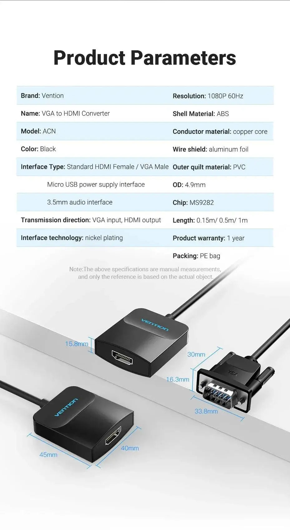 Vention VGA to HDMI Converter Cable Analog AV to Digital Converter Adapter with Audio 1080P for PC Laptop to HDTV Projector hot - Property & Safety Tradings