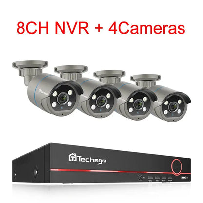 Techage 8CH HD 4MP POE NVR Kit CCTV Security System H.265 Face Detect Outdoor Two-way Audio IP Camera P2P Video Surveillance Set - Property & Safety Tradings