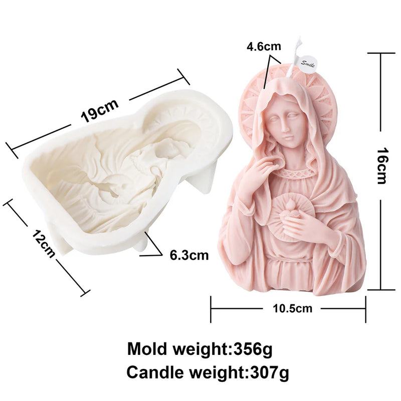 Religious Blessed Virgin Mary Candle Silicone Mold Madonna Goddess Female Deity Portrait Scented Plaster Jesus Resin Epoxy Mould - PST PS Tradings