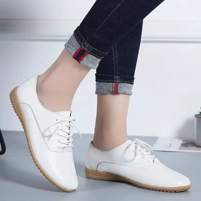 Spring Summer Women Oxford Shoes Ballerina Flats Shoes Women Genuine Leather Shoes Moccasins Lace Up Loafers Zapatos Mujer - PST PS Tradings