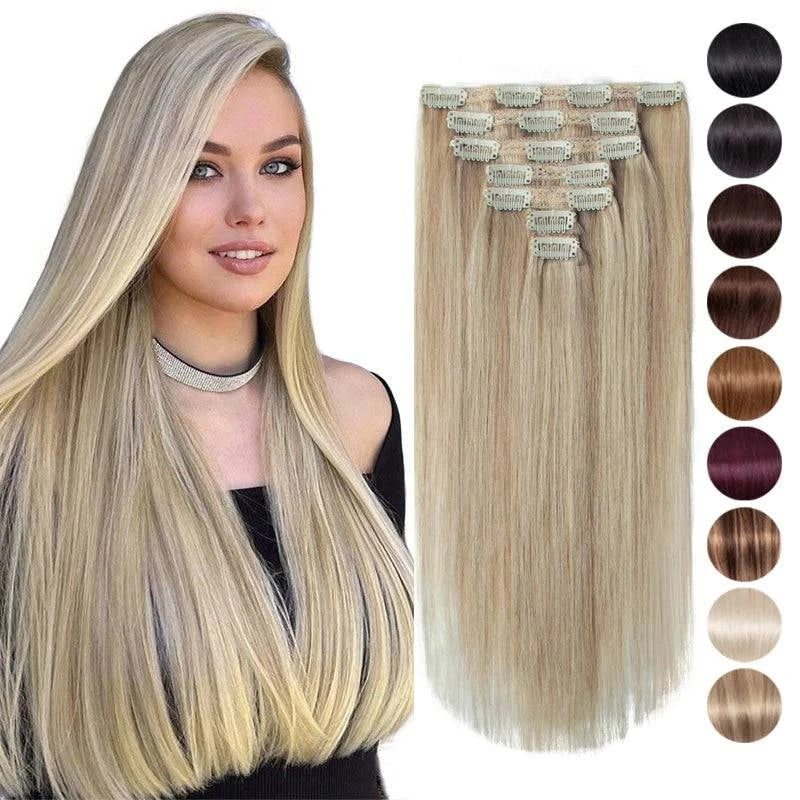 MRSHAIR Clip in Hair Extension Human Hair Real Natural Clip in Hair Extension Double Weft Full Head 7PCS Clip Ins For Add Volume - Property & Safety Tradings