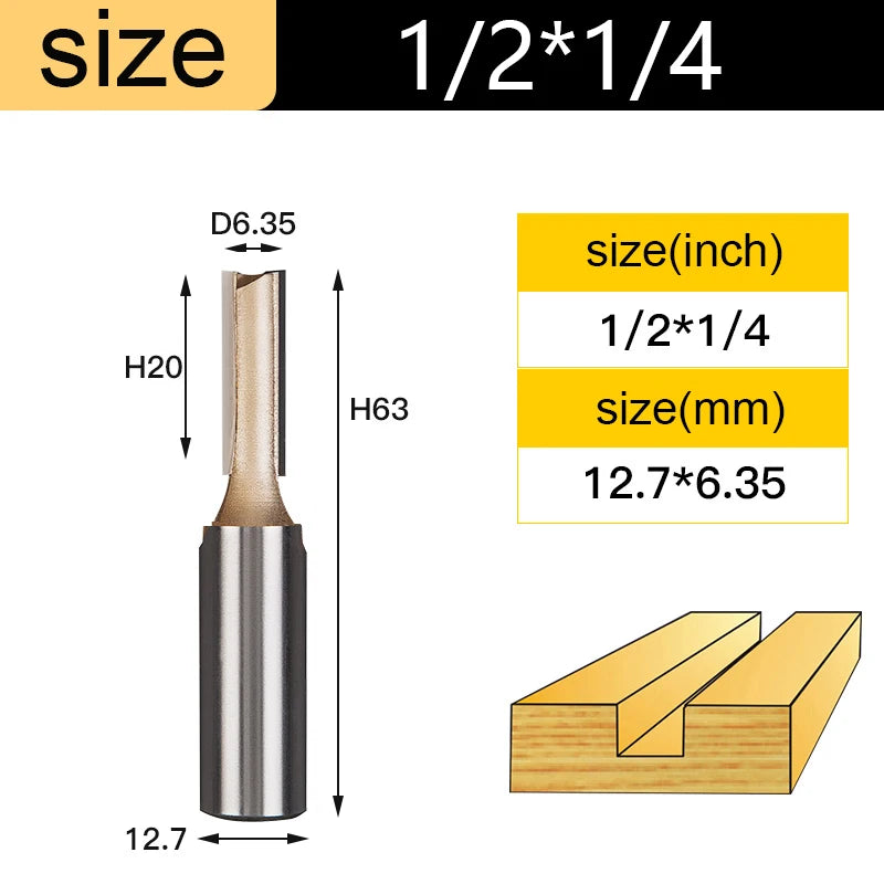 Tideway Straight Router Bits 1/2 1/4 Shank Double Flute Plunge Milling Cutter Carbide Tipped Woodworking Trimming Slotting Tool