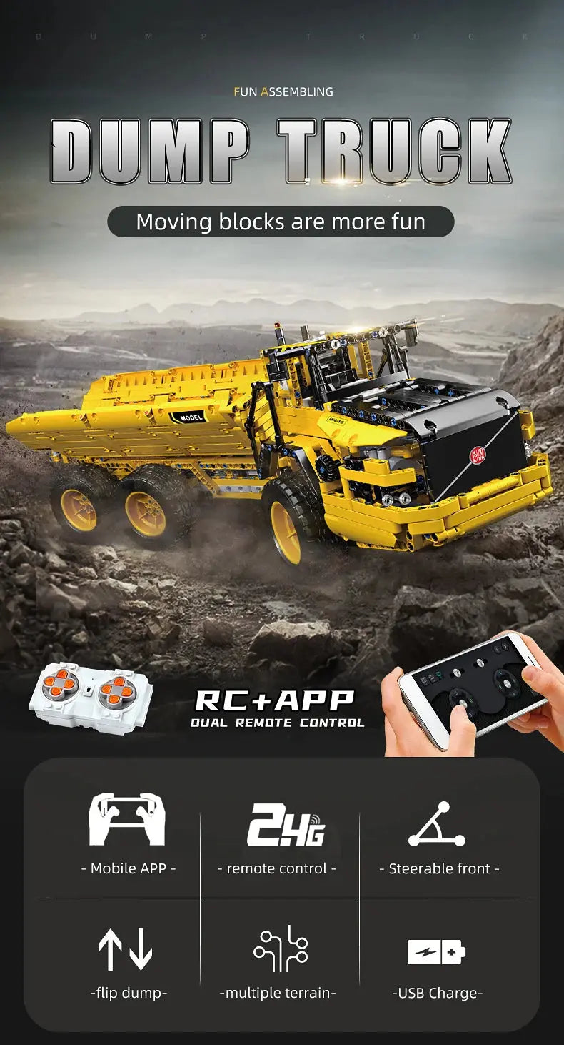 MOULD KING 17010 Technical Car Engineering Vehicle Toys APP RC Dump Truck Set Blocks MOC-8002 Bricks Christmas Gifts For Boys - Property & Safety Tradings