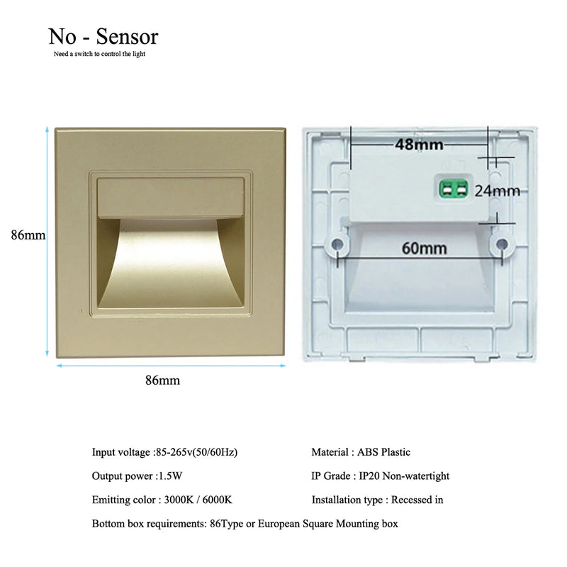 Einbau in LED-Treppen licht 85-265V Wand leuchte Beleuchtung Schritt Treppe Gang Lampen warm kühl weiß Keller Durchgang Fuß lichter