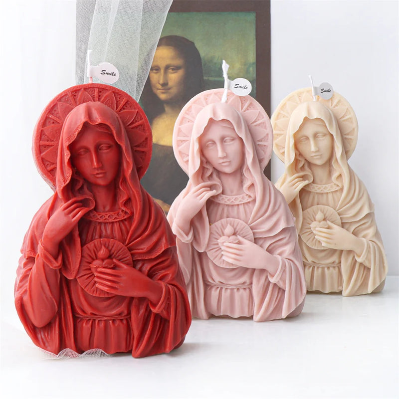 Religious Blessed Virgin Mary Candle Silicone Mold Madonna Goddess Female Deity Portrait Scented Plaster Jesus Resin Epoxy Mould - PST PS Tradings