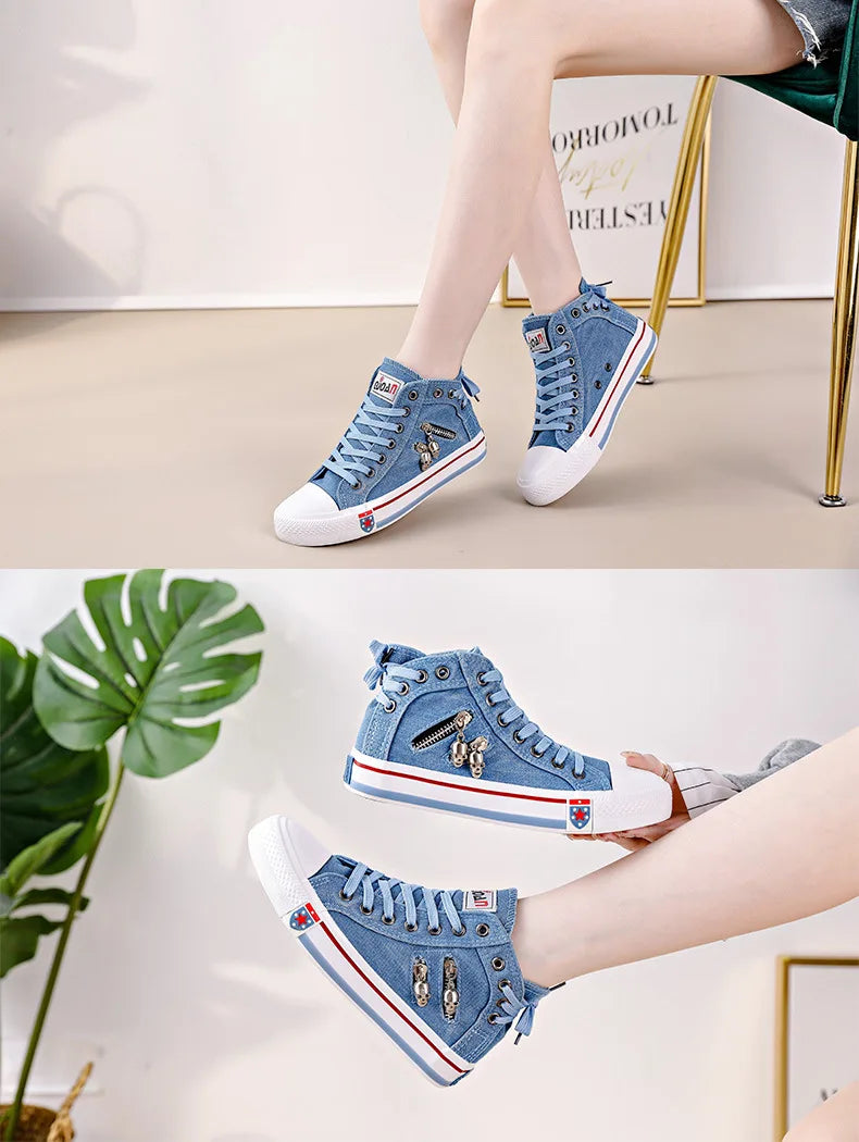 Spring Autumn Casual Sports Walking Skateboard Lace-up Fashion Femmes Women's classic Sneakers Denim Canvas Shoes Large Size 43 - PST PS Tradings