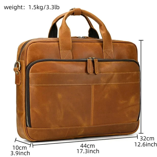 Crazy Horse Genuine Leather Men Briefcase Vintage 16 inch Big Business Laptop Handbag Large Cowhide Messenger Shoulder Bag Man