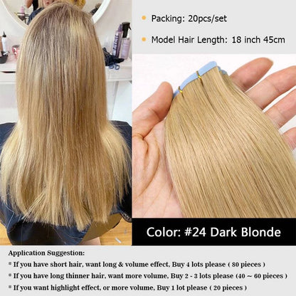 MRSHAIR Tape in Hair Extensions Human Hair Blonde Seamless Tape Hair Extensions 4x0.8cm Skin Weft PU Tape On Hair 20PCS 12"-24" - PST PS Tradings