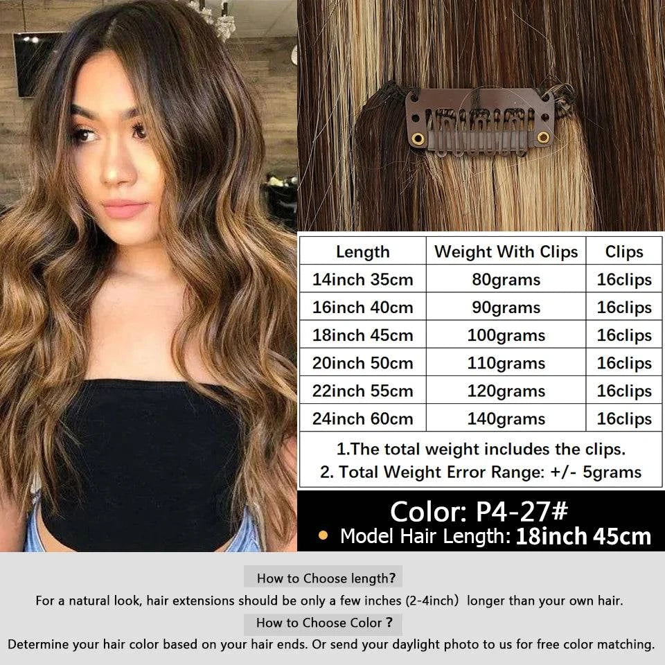 MRSHAIR Clip in Hair Extension Human Hair Real Natural Clip in Hair Extension Double Weft Full Head 7PCS Clip Ins For Add Volume - Property & Safety Tradings