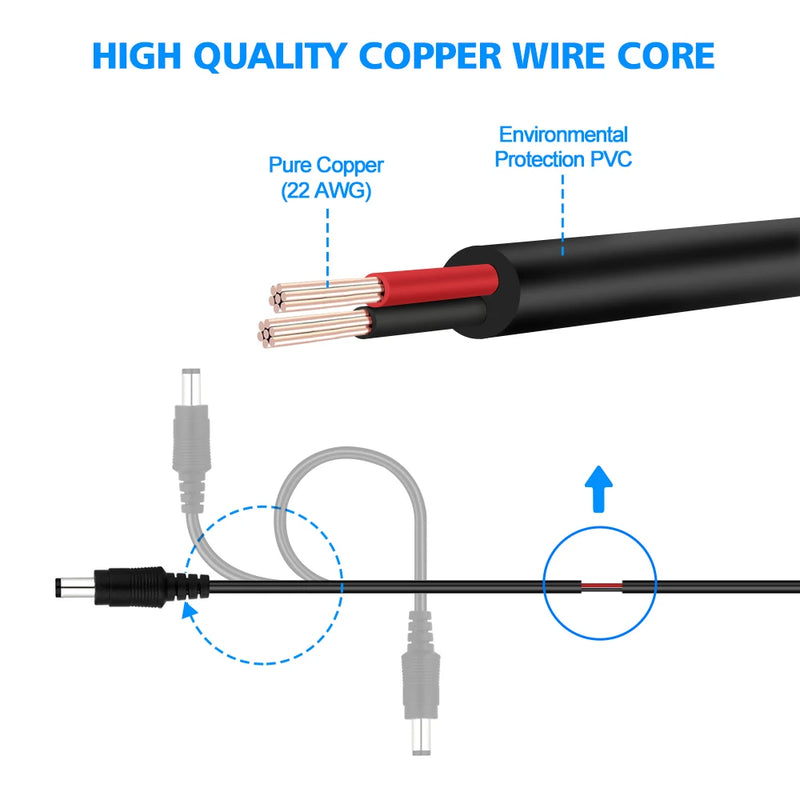 2M 6.56FT/ 5M 16.5FT / 10M 33FT DC Extension 5.5x2.1mm Power Cord Cable Extender For CCTV Security Camera 12 Volt Extension Cord - PST PS Tradings