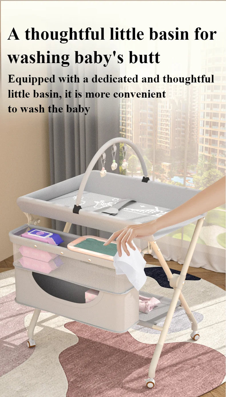 One-click Folding Multifunctional Diaper Changing Table with Toy Rack Storage Basket Height Adjustable Mobile Baby Care Table - PST PS Tradings