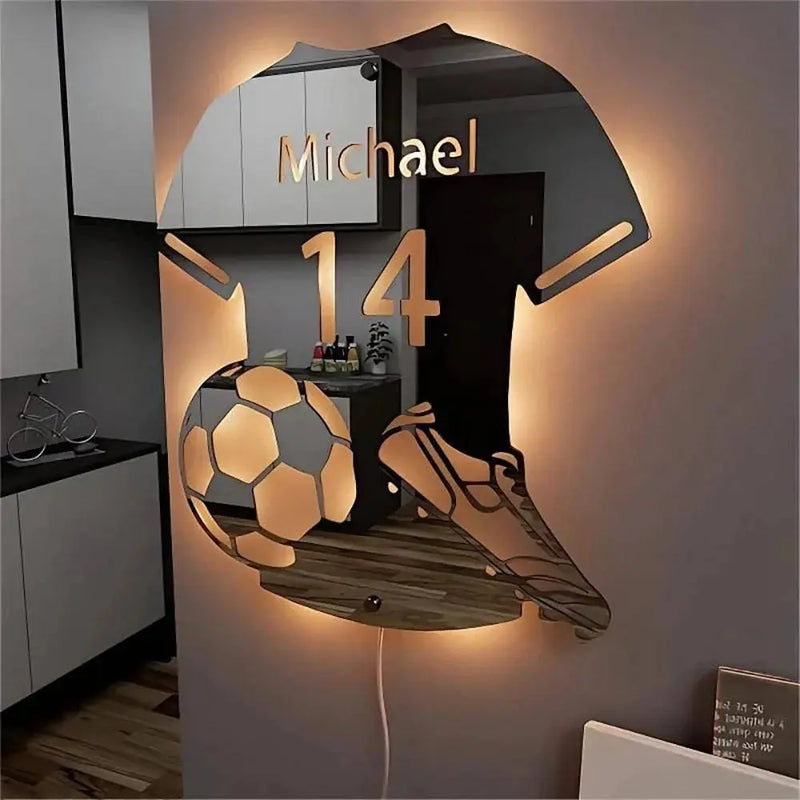 Personalized Football Jersey Mirror Light Custom Name Uniform Number LED Mirror Night Light Room Decoration Christmas Gifts - Property & Safety Tradings