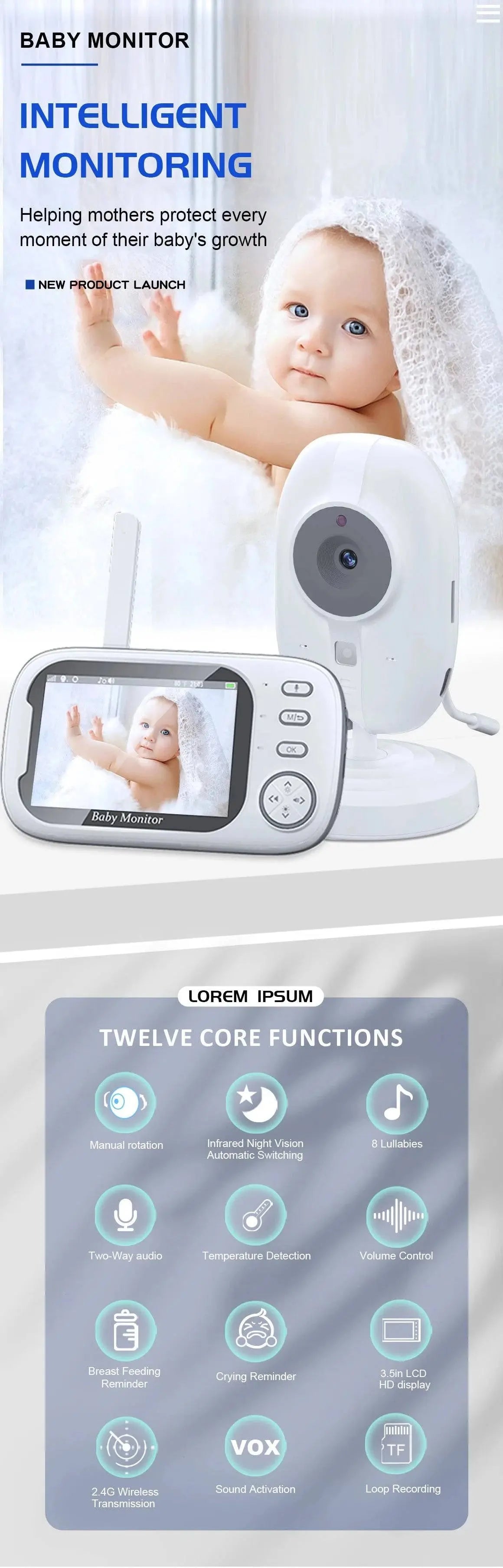 Baby Monitor With Camera 3.5 inch LCD Electronic Babysitter 2 Way Audio Night Vision Video Baby Nanny Radio Better than VB603 - Property & Safety Tradings