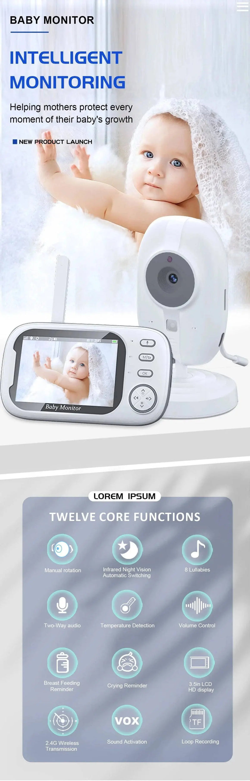 Baby Monitor With Camera 3.5 inch LCD Electronic Babysitter 2 Way Audio Night Vision Video Baby Nanny Radio Better than VB603 - Property & Safety Tradings